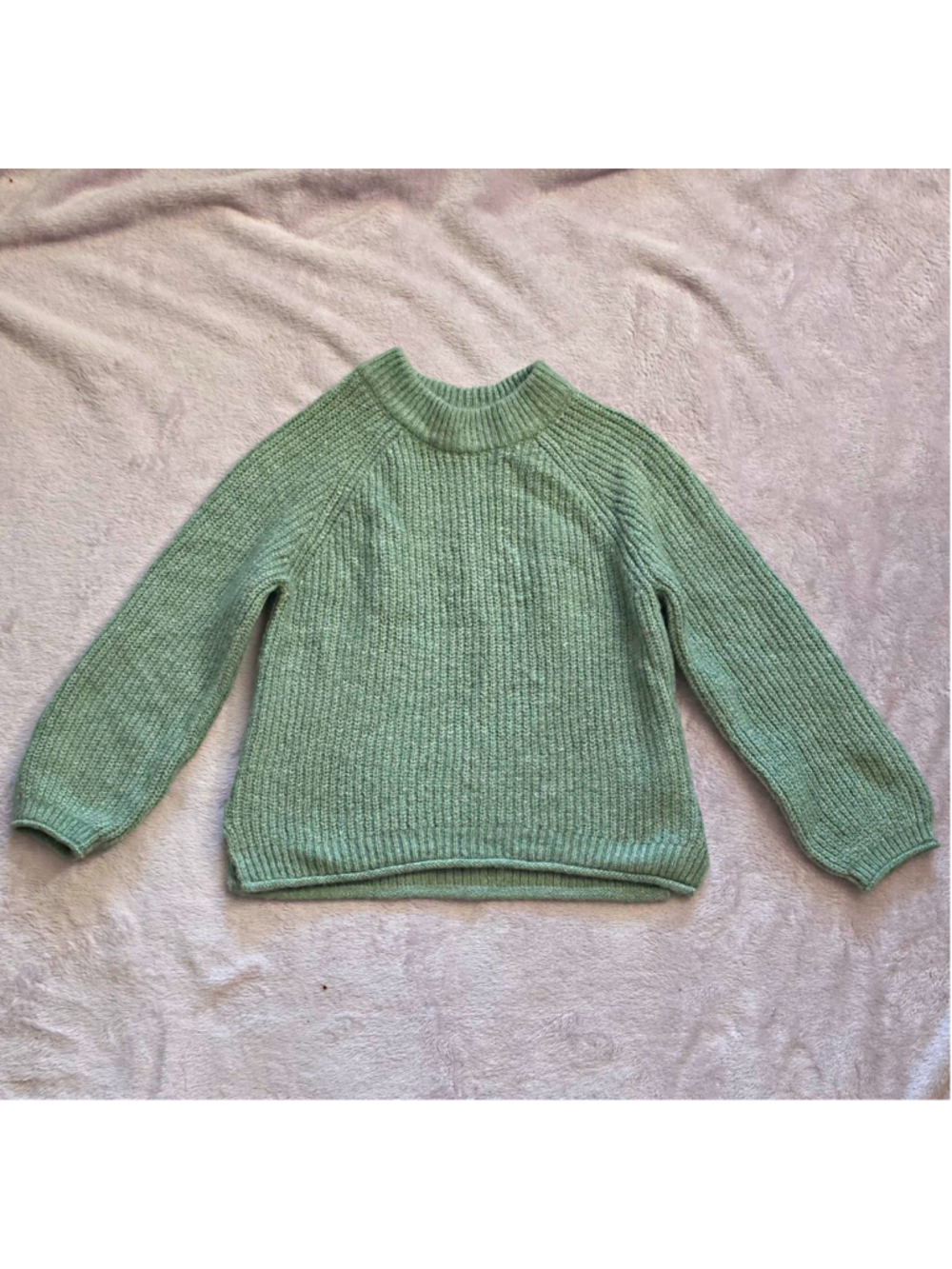 ZARA Girls Green Wool Blend Knit Crewneck Long Sleeve Pullover Sweater 4-5